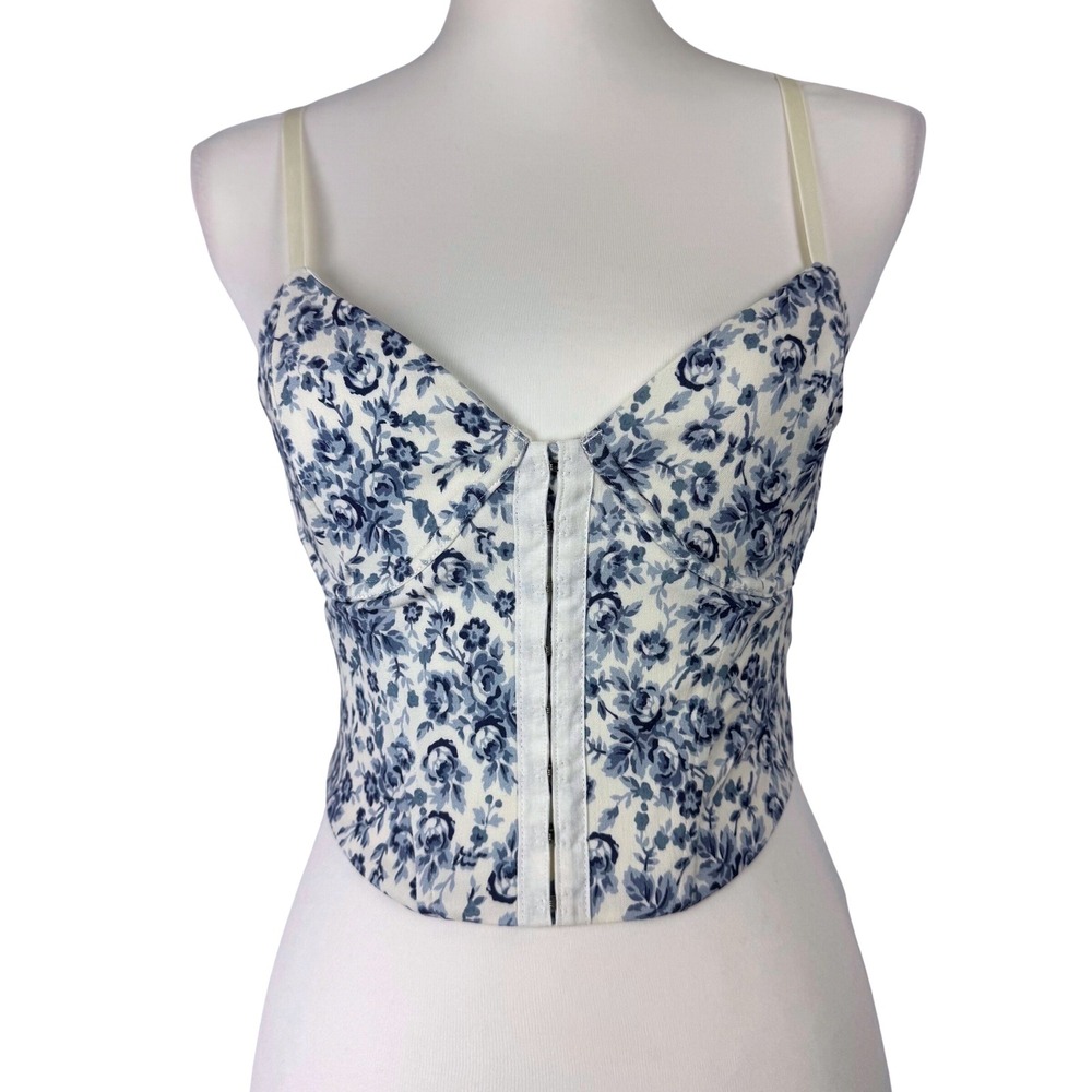 GARAGE Ashley Blue Floral Bianca Cut Out Corset Top‎ TP/XS